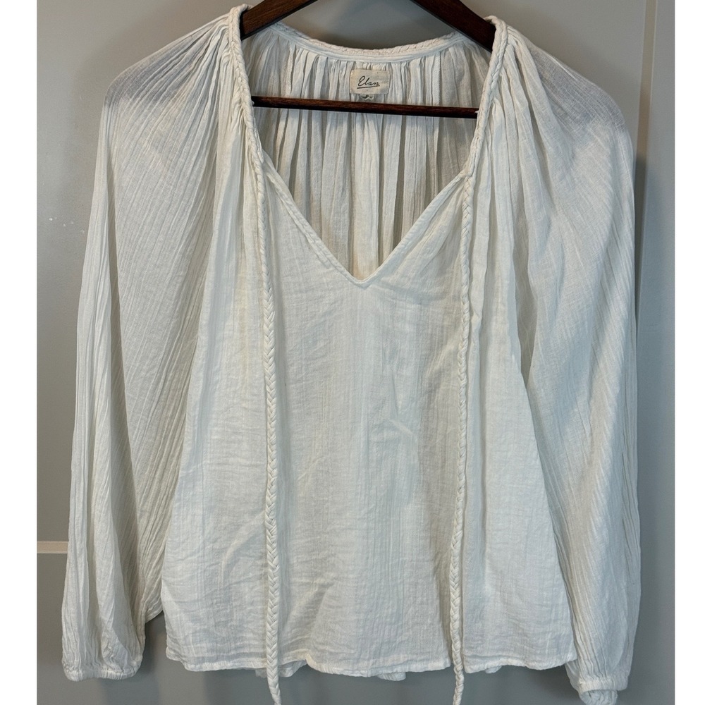 Elan Priscilla Peasant Top Size Small Ivory Cream Gauzy Cotton Beach Cover Up